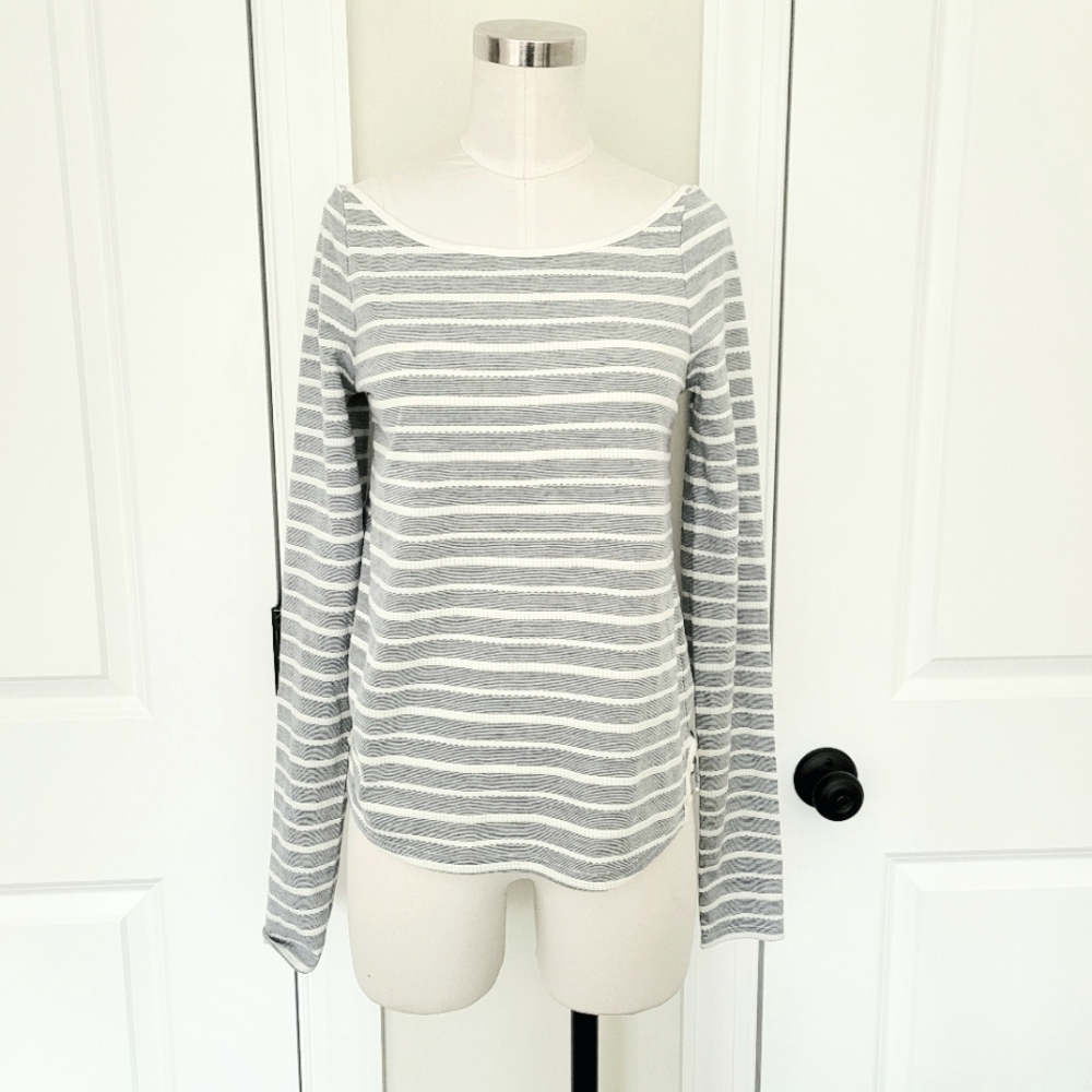 9-H15 STCL Striped Boat Neck Top Beach Casual Fall Gift Preppy School Spring